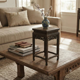 Square Tall Natural Wood Pattern Brown Open Work Table Top Display Stand Easel GB704S