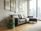 Teal Turquoise Green Tibetan Drum Style Lotus Jewel Graphic Table Stool GB725S