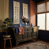 Oriental Ceramic Sancai Blue Brown Beige Fengshui Artistic Figure GB787S