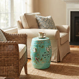 Turquoise Blue Porcelain Flower Birds Round Barrel Stool Table GB793S