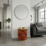Oriental Tibetan Style Red Auspicious Flower Motifs Drum Table GB810S