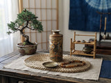 4.75"Asian Satsuma Style Cylindrical Figures Painted Porcelain Art Vase GB813S