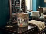 Vintage Chinese Enamel Figural Ground Canton Porcelain Round Container Jar GB841S