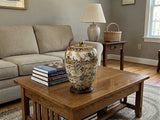 Vintage Style Beige Blue Hunting Scene Graphic Porcelain Art Jar GB871S
