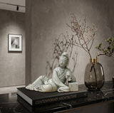 Chinese Vintage Finish Off White Porcelain Reclining Kwan Yin , Bodhisattva Statue GB899S