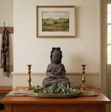 19" Rustic Iron Cross Leg Bodhisattva Guanyin Avalokiteshvara Blessing Mudra Statue GB903S