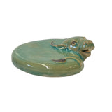 Chinese Ceramic Clay Celadon Turquoise Flat Ox Cow Shape Art Figure ws3080BS