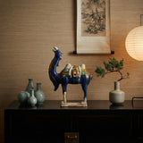 Oriental Ceramic Sancai Dark Blue Brown Beige Fengshui Artistic Camel Figure GB883S