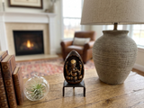 Vintage Oval Egg Shape Wood Relief Carved Ganesha Meditation Figure ws4951S