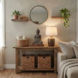 18.5" Gray Brown Distressed Marks Stone Sitting Buddha Statue ws5081S
