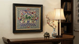 Asian Rectangular Green Kirin Bats Blossom Flower Fabric Display Art GB740S