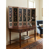 Vintage Black Fabric Flower Birds Table Top Folding Screen Art GB705S