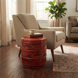 Vintage Chinese Red Golden Scenery Graphic Round Wood Stack Basket Table GB748S