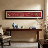 Vintage Chinese Long Red Pink Flower Embroidery Fabric Art GB756S