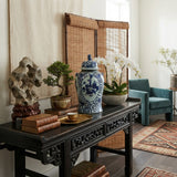 20" Chinese Blue White Flower Vases Scroll Leafy Pattern Porcelain Temple General Jar GB818S