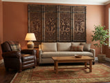 Vintage Finish Openwork Figural 4 Panels Wood Floor Screen Room Divider GB833S