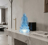 Blue Frosted Crystal Glass Lotus Base 3 Sides Bodhisattva Sanbao Figure GB895S