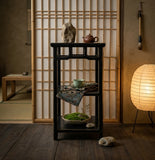 Oriental Black Lacquer Rectangular Wood Plant Stand Pedestal Table GB901S