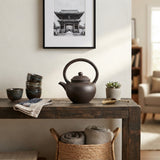 Chinese Handmade Dark Brown Zisha Clay Arch Handle Display Teapot Art GB778S
