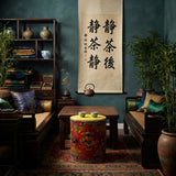 Oriental Tibetan Style Red Auspicious Flower Motifs Drum Table GB810S