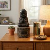 25" Oriental Chinese Zen Young Monk Siting Meditation Stone Statue GB823S