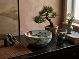 9.5" Asian Style Longevity Cranes Cloud Painted Porcelain Art Bowl GB827S