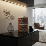 Vintage Oriental Iron Red Round Cranes Graphic Stack Container Box GB857S