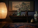 Joyful Laughing Buddha Gloss Dark Jade Green Robe Ceramic Coin Bat Ru Yi Figure GB874S