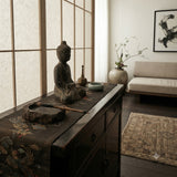13.5" Black Brown Distressed Marks Small Stone Sitting Buddha Statue ws5080S