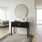 Black 4 Drawers Moon Face Slim Narrow Foyer Console Side Table ws5084S
