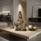 Vintage Rustic Wood Finish Sitting Bodhisattva Buddha Statue GB712S
