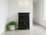 Distressed Black Golden Floral Graphic Tall Side End Table Cabinet ws4992S