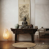 18.5" Gray Brown Distressed Marks Stone Sitting Buddha Statue ws5081S
