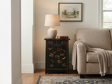 Distressed Black Golden Floral Graphic Tall Side End Table Cabinet ws4992S
