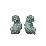 Pair Chinese Rustic Oxidized Patina Fengshui FoDog Metal Figure GB010S