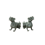 Pair Chinese Rustic Oxidized Patina Fengshui Pixiu Metal Figure GB012S