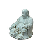 Oriental White Happy Laughing Buddha Ru Yi Praying Beads Porcelain Figure GB018S