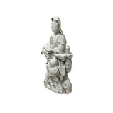 Chinese Handcrafted GuanYin Bodhisattva Crackle Off White Porcelain Statue GB019S