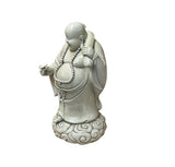 Oriental White Standing Happy Laughing Buddha Ru Yi Bat Porcelain Figure GB020S