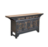 Chinese Black Brown Golden Graphic Low Sideboard Console Table Cabinet GB029S