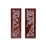 Set 4 Chinese Reddish Brown Wood Flower Birds Carving Wall Panels GB045S