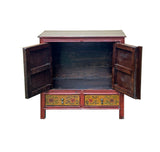 Multi-color Tibetan Horses Deer Motif Credenza Table Cabinet GB048S