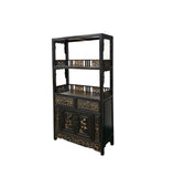 Vintage Brown Oriental Golden Relief Motif Display Curio Cabinet Bookcase GB049S