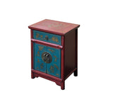 Oriental Red Blue Doors Golden Butterflies Fishes Graphic End Table Nightstand GB065S