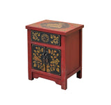 Oriental Red Black Doors Golden Flowers Graphic End Table Nightstand GB069S