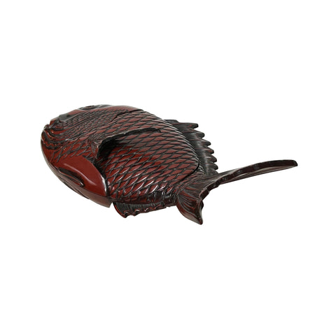 Vintage Asian Black Red Lacquer Fish Shape Storage Accent Box GB079S