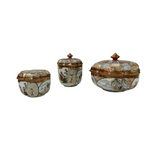 Set 3 Handmade Porcelain Golden Scenery  Graphic Containers  GB082S