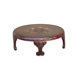 Vintage Brick Red Relief Carving Round Wood Low Kang Coffee Table GB112S