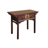 Vintage Brown Ancient Hardware 2 Drawers Console Altar Table GB113S