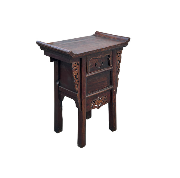 Vintage Chinese Oriental Brown Ru Yi Drawer Altar Foyer Side Table GB1 ...